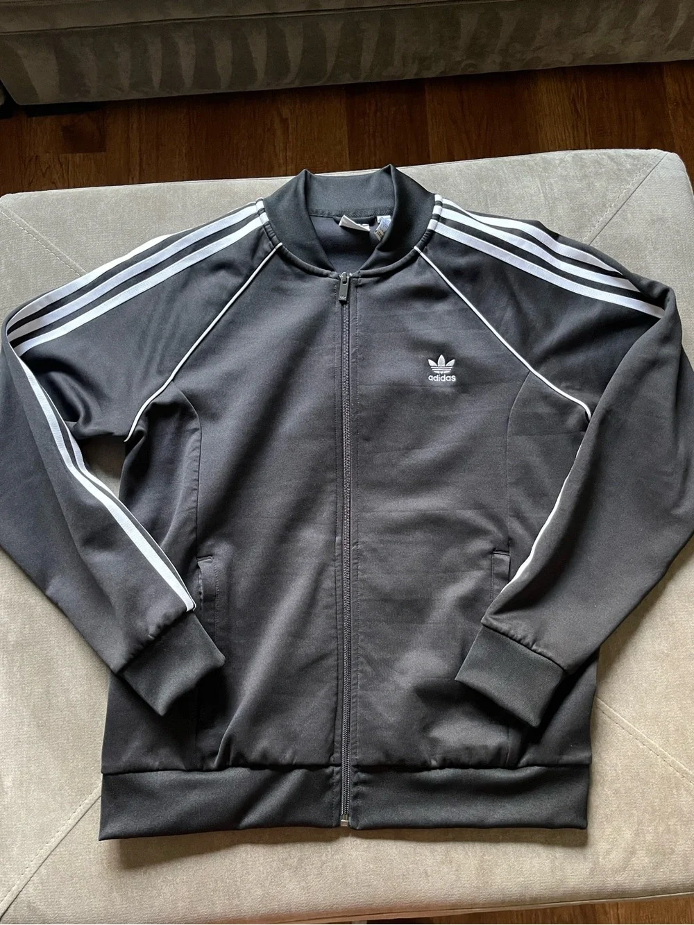 adidas Black Track Jacket with White Three-Stripes